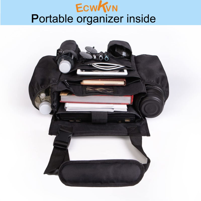 ECWKVN Car Front & Back Seat Organizer with Dedicated Tablet/Laptop Compartment, Passenger Seat File Storage with Cup Holder, Adjustable Backrest, and Padded Shoulder Strap - Image 3